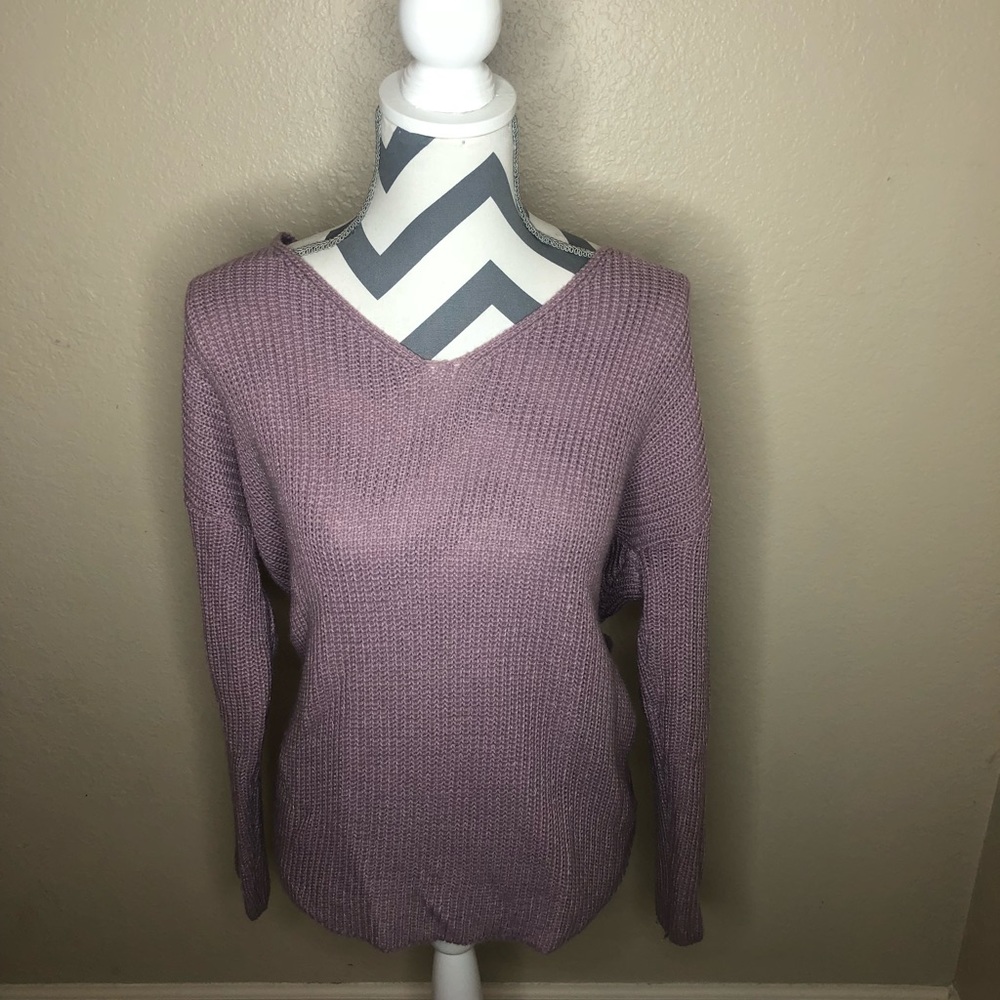 Back tied lavender sweater